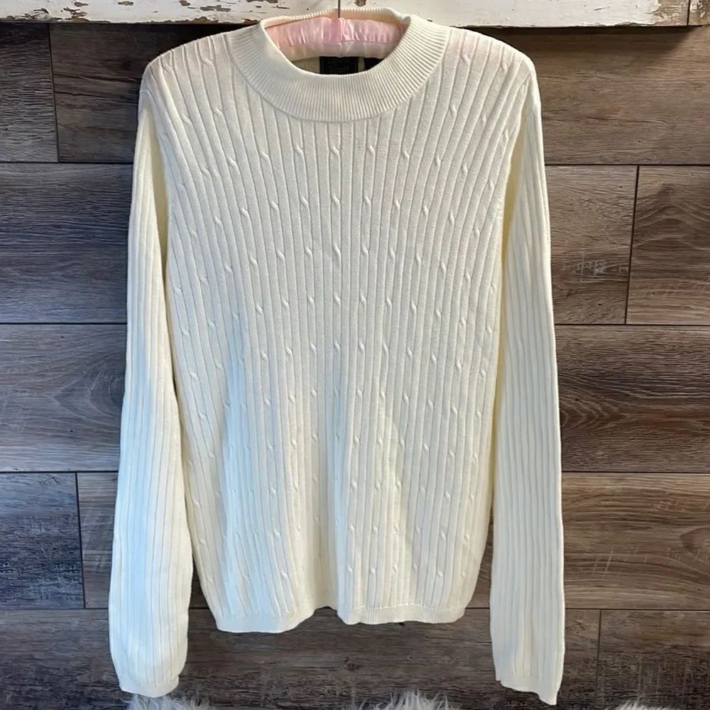 Laura Scott Ladies Crew Neck Long Sleeve Sweater, Size XL, Off White Cream
